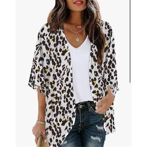 NEW~ Snow Leopard Chiffon Kimono Top Cardigan Loose Cover Up S
